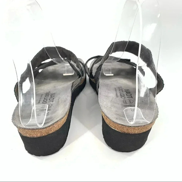Naot sandals 39 8 black leather snakeskin print sticky strap walking comfort - Picture 4 of 12